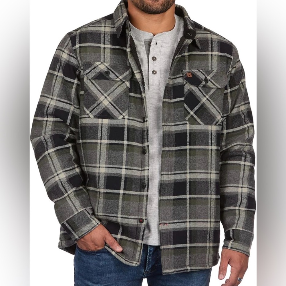 Coleman Sherpa Lined Yukon Flannel Shirt Jacket Olive & Gray Men's Sz S EUC‎
